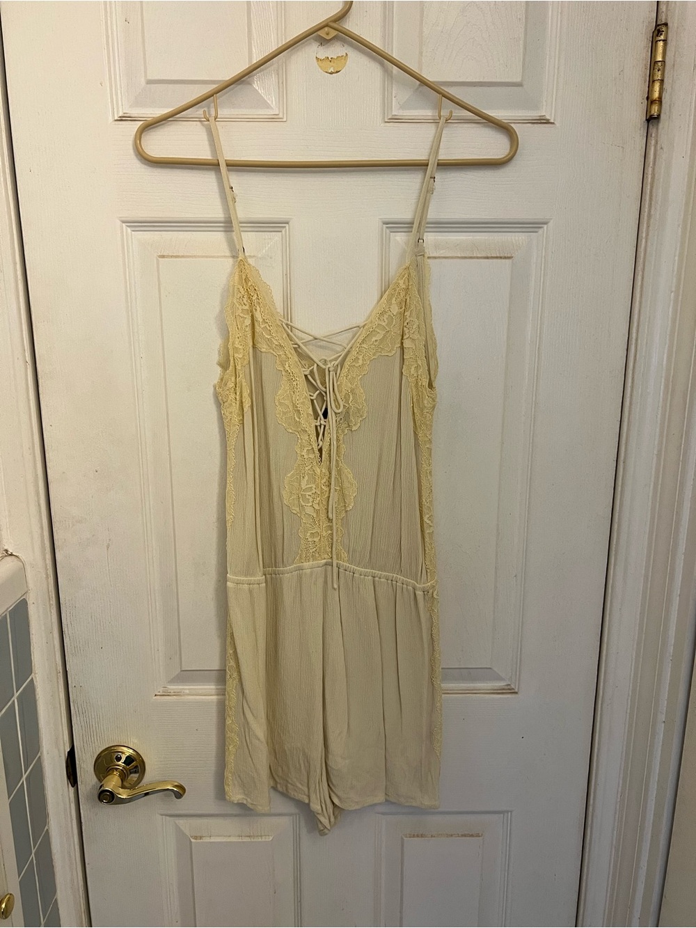 Kendall & Kylie Delicate Lace-Trim Ivory Slip Romper